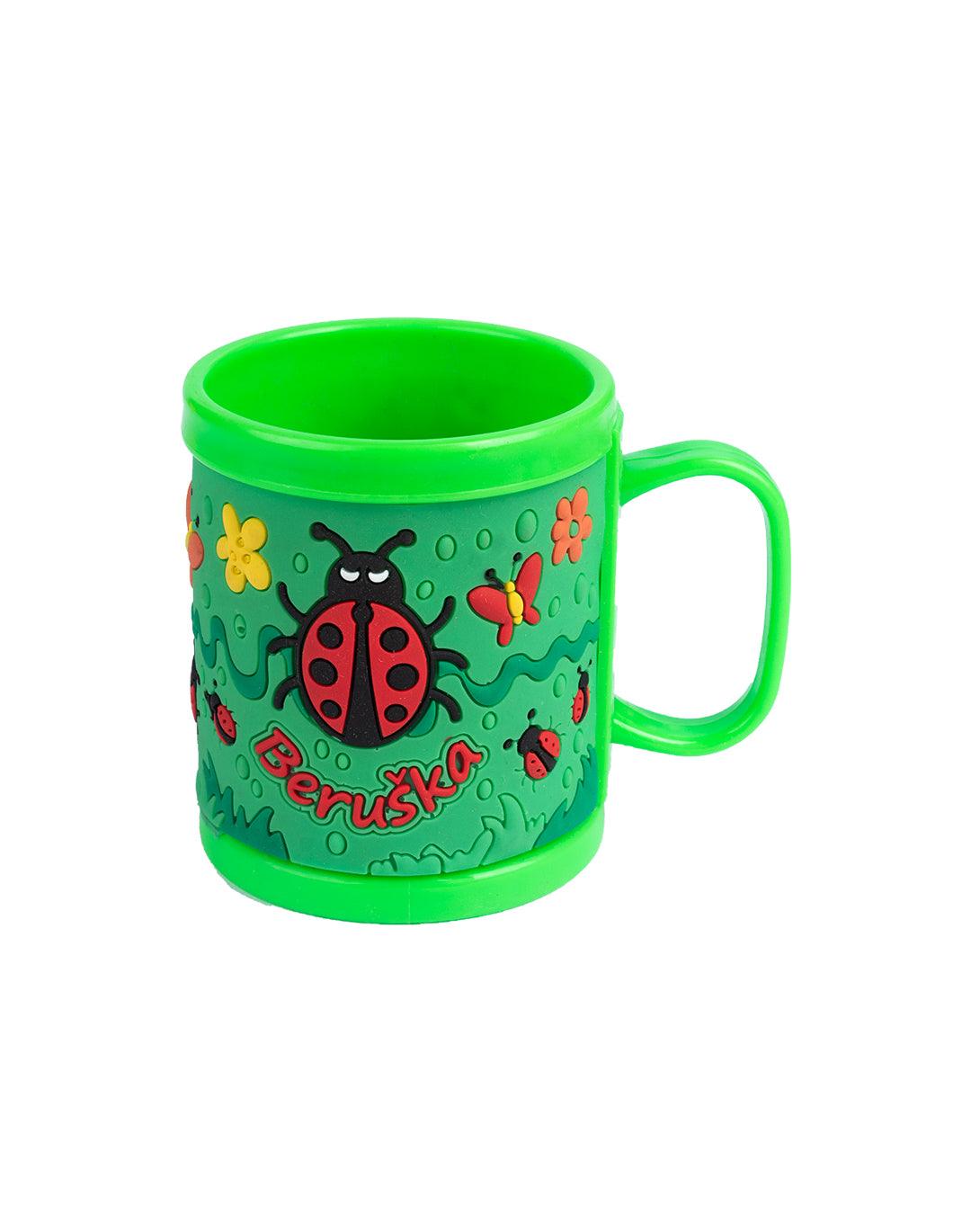 Ladybug Print Milk Mug for Children, Green, Plastic, 280 mL - MARKET 99