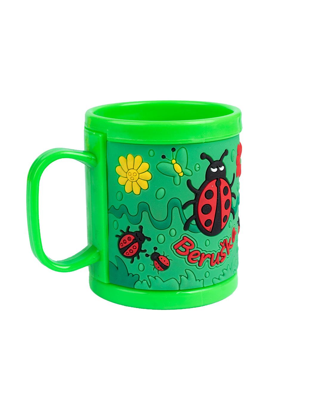 Ladybug Print Milk Mug for Children, Green, Plastic, 280 mL - MARKET 99