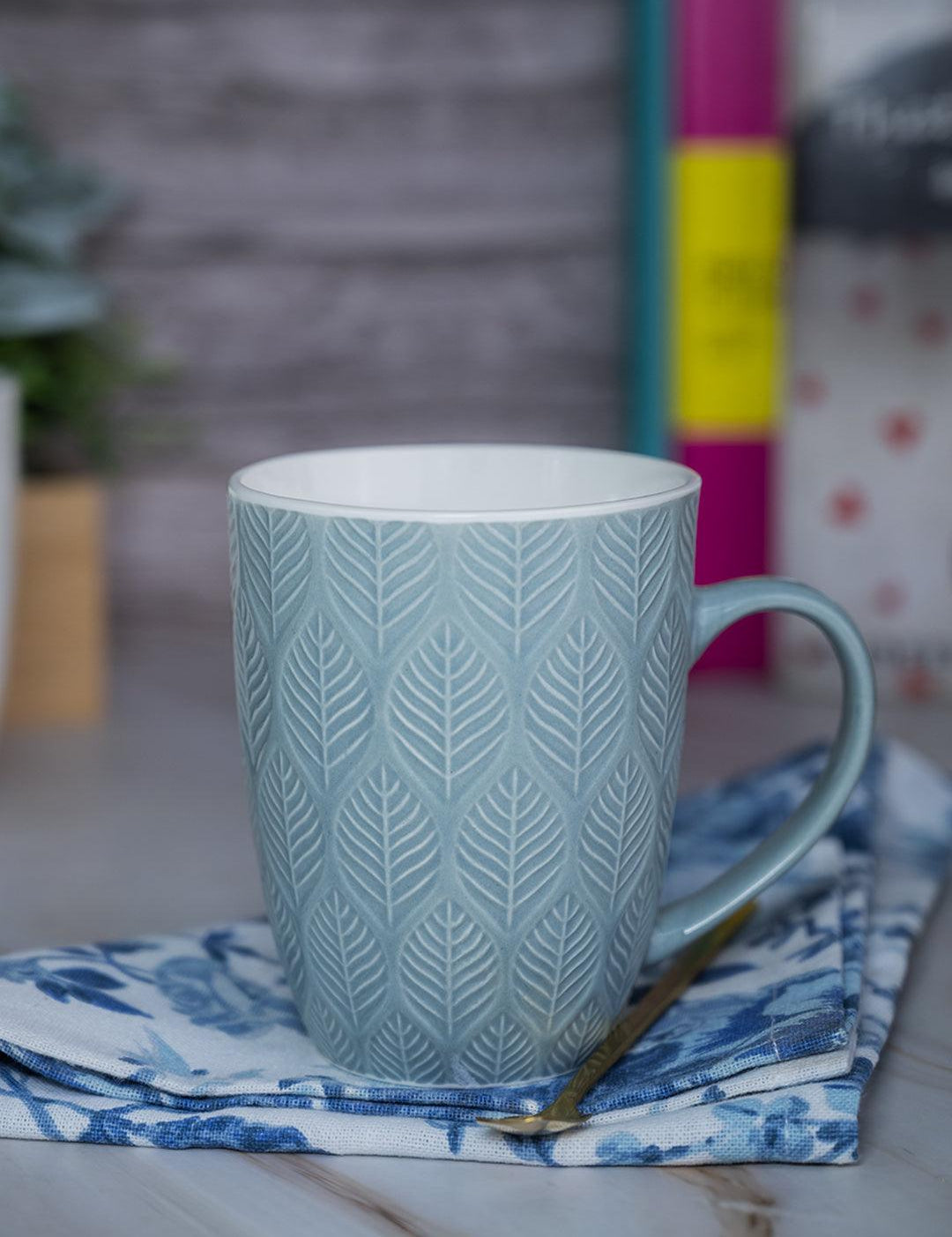 Lagoon Ceramic Mug - 360Ml, Leaf Pattern - MARKET 99