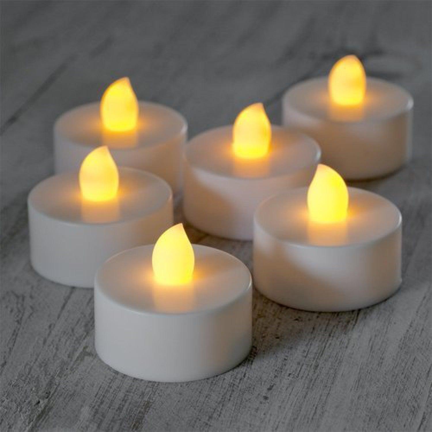LED T-Light Candles, Battery Operated, Decorative Candles, White, Plastic, Set of 12 - MARKET 99
