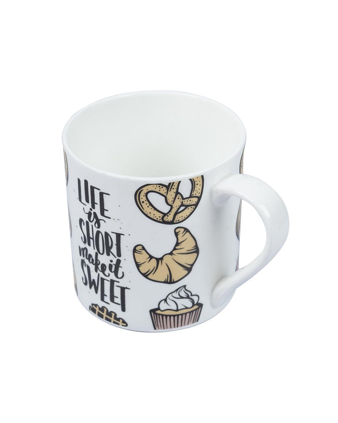 'LIFE is SHORT make it GOOD' graphic print Ceramic Milk, Tea & Coffee Mugs (Set Of 2, 340 mL) - MARKET 99