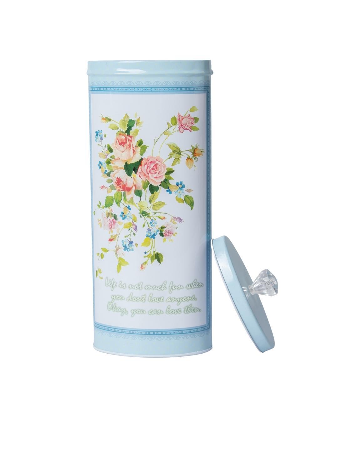 Light Blue Dry Food Storage Cansister With Lid - Floral Prints
