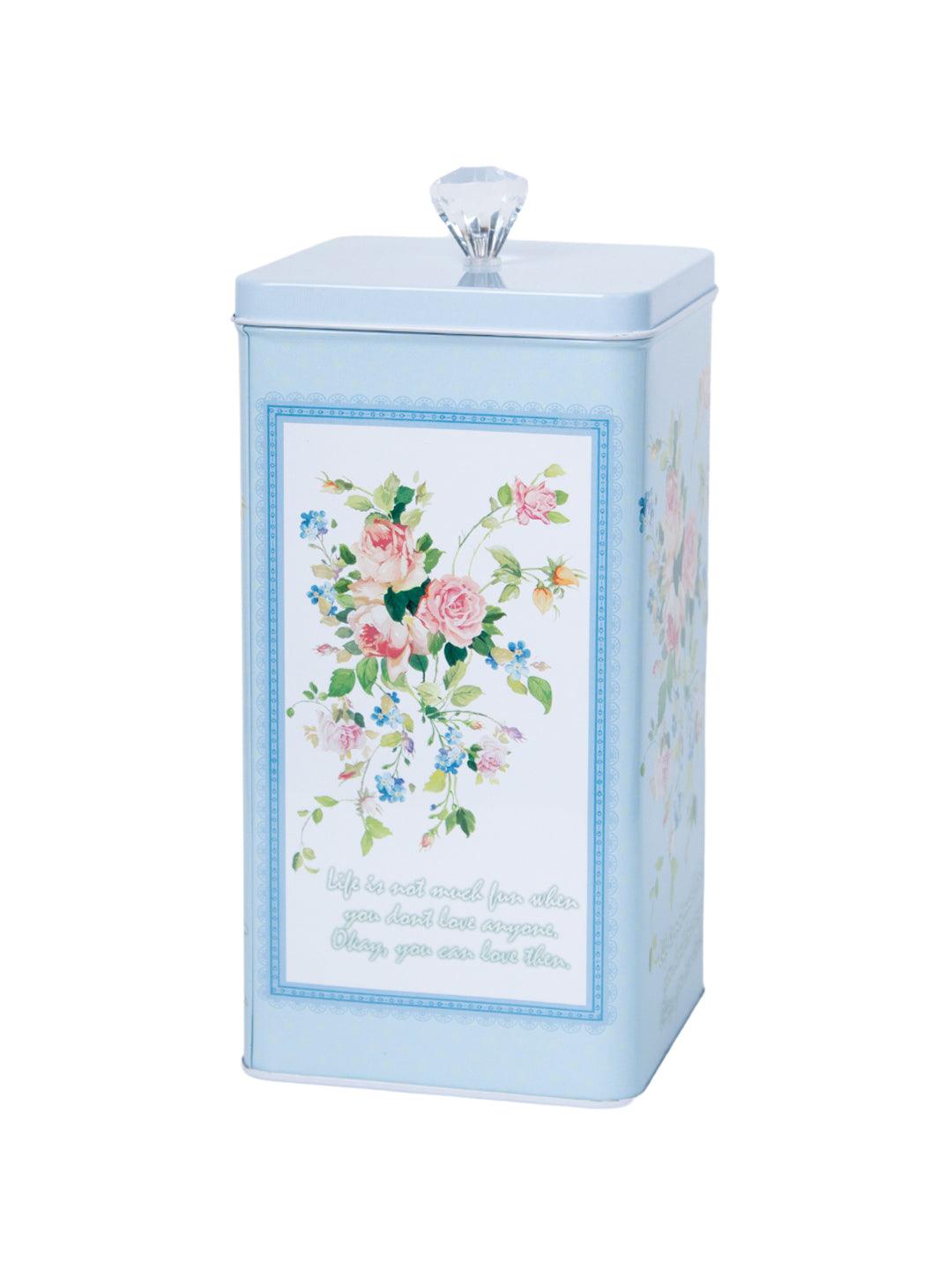 Light Blue Floral Print Kitchen Storage Tin Box - MARKET 99
