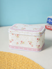 Light Pink Floral Metal Tin Container Box