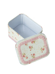 Light Pink Floral Metal Tin Container Box