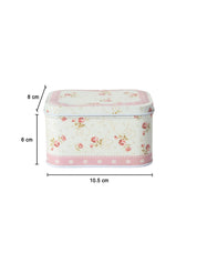 Light Pink Floral Metal Tin Container Box