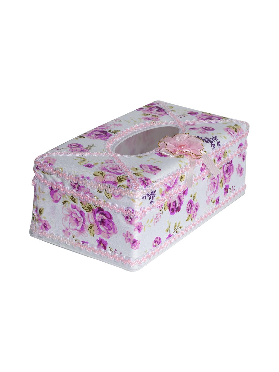 Light Pink Tissue Box Holder - Floral Design - MARKET 99