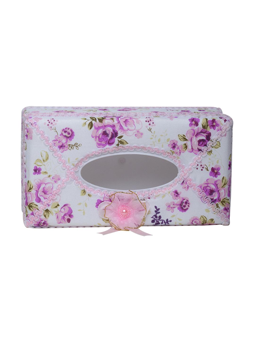 Light Pink Tissue Box Holder - Floral Design - MARKET 99