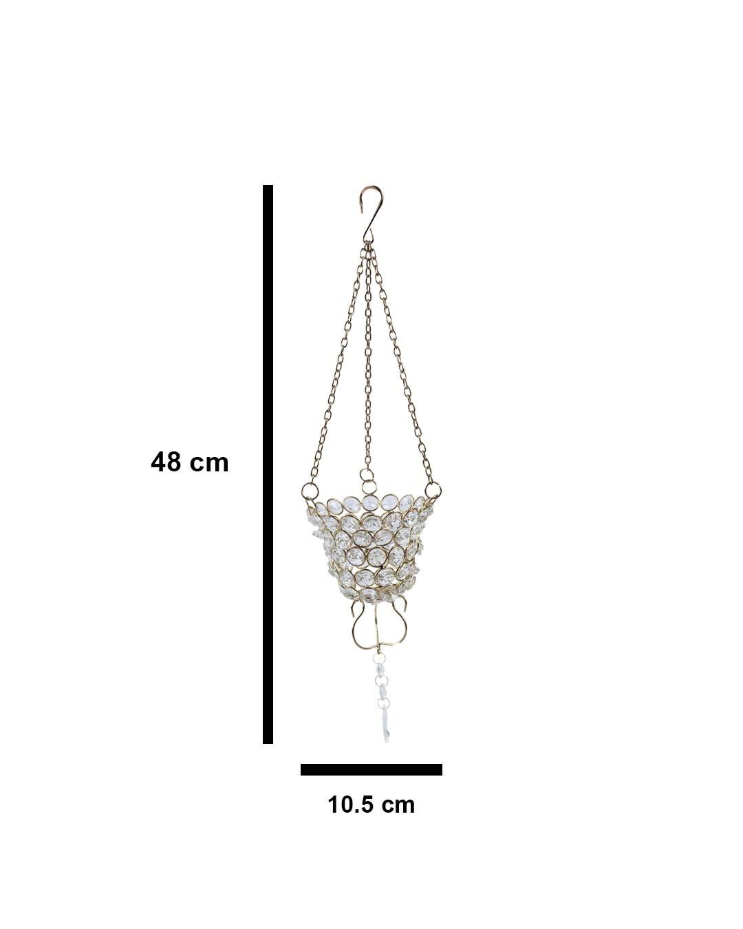 Lighting Crystal Hanging Votive Candle Holder, Diwali Special, Golden Colour, Iron - MARKET 99