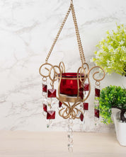 Lighting Hanging Crystal T-Light Holder, Diwali Collection, Red, Iron - MARKET 99