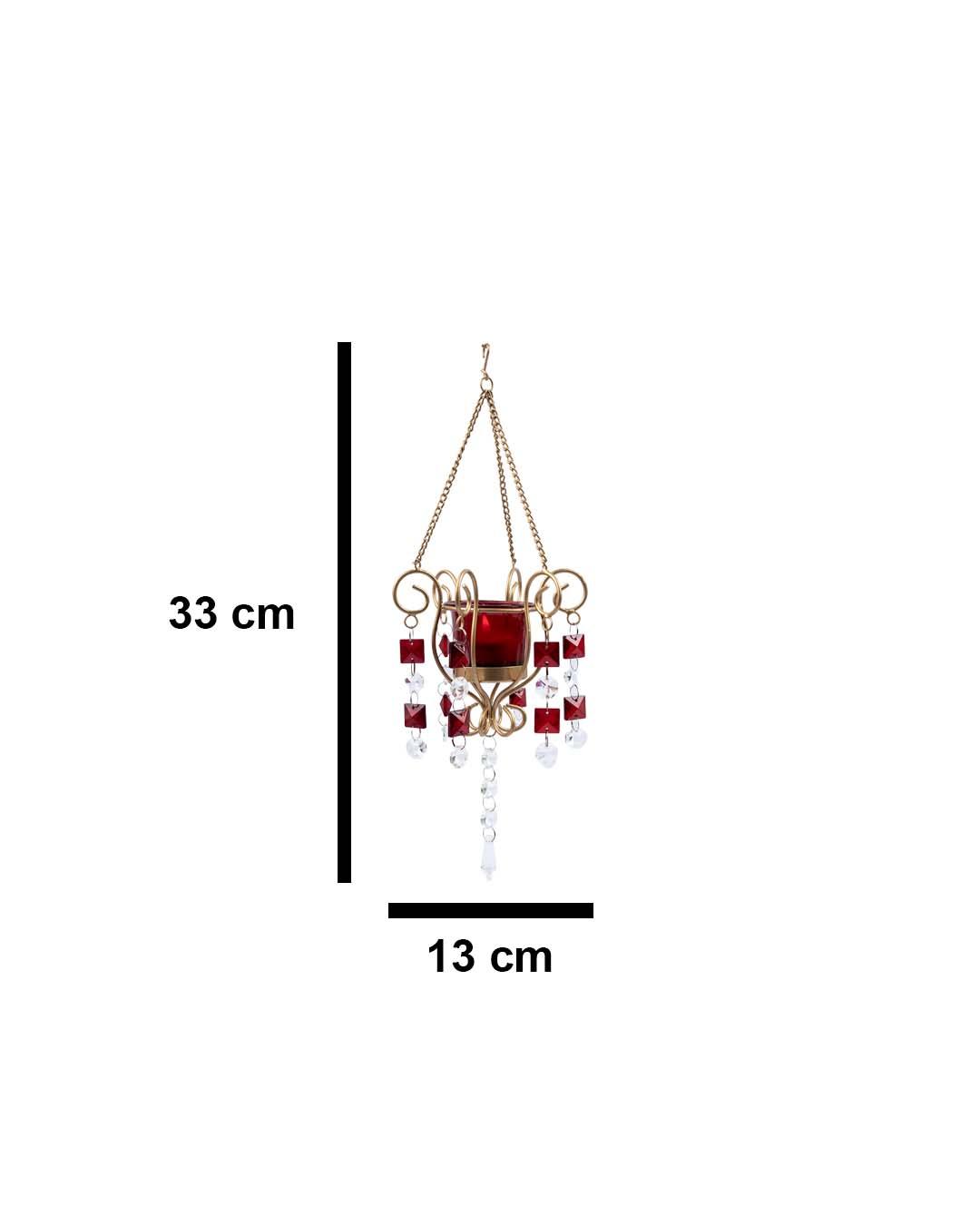 Lighting Hanging Crystal T-Light Holder, Diwali Collection, Red, Iron - MARKET 99