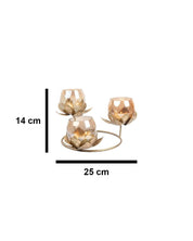 Lighting Lotus Votives T-Light Holder with Stand, 3 Votives, Golden, Iron - MARKET 99