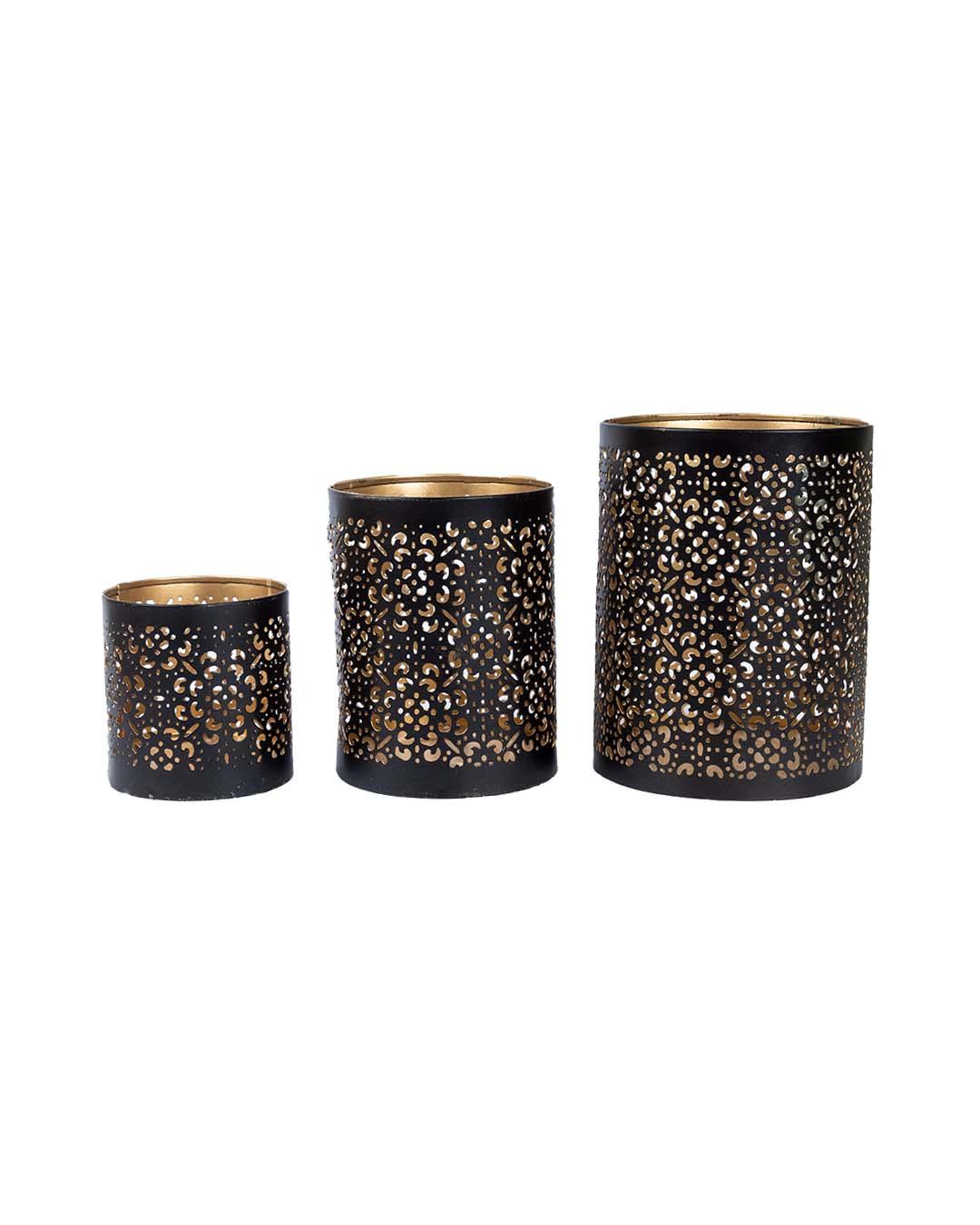 Lighting Moroccan Votive T-Light Holder, Black, Iron - MARKET 99