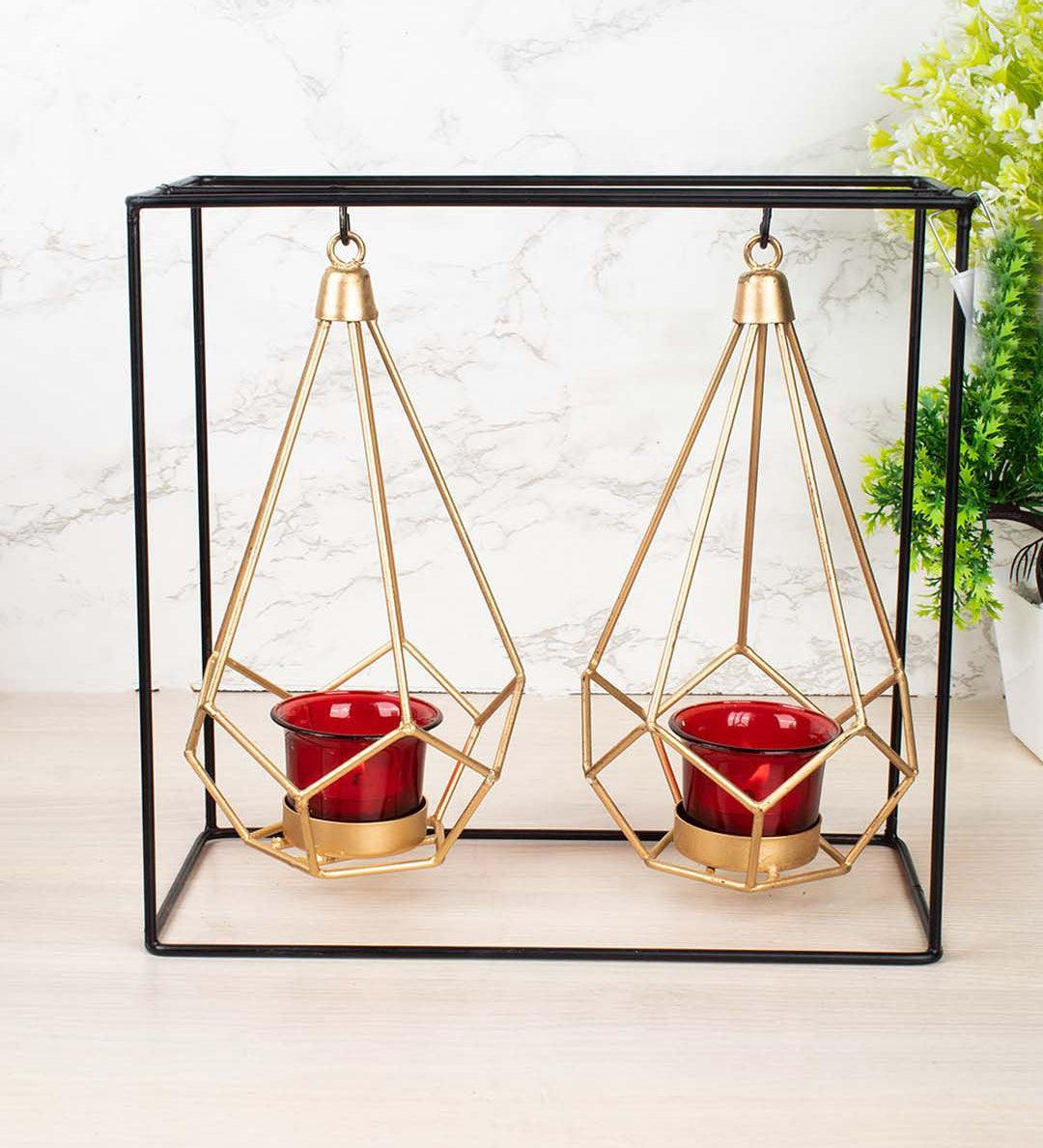 Lighting Nordic Hanging Votive Holder, Diwali Special, Black & Gold, Iron