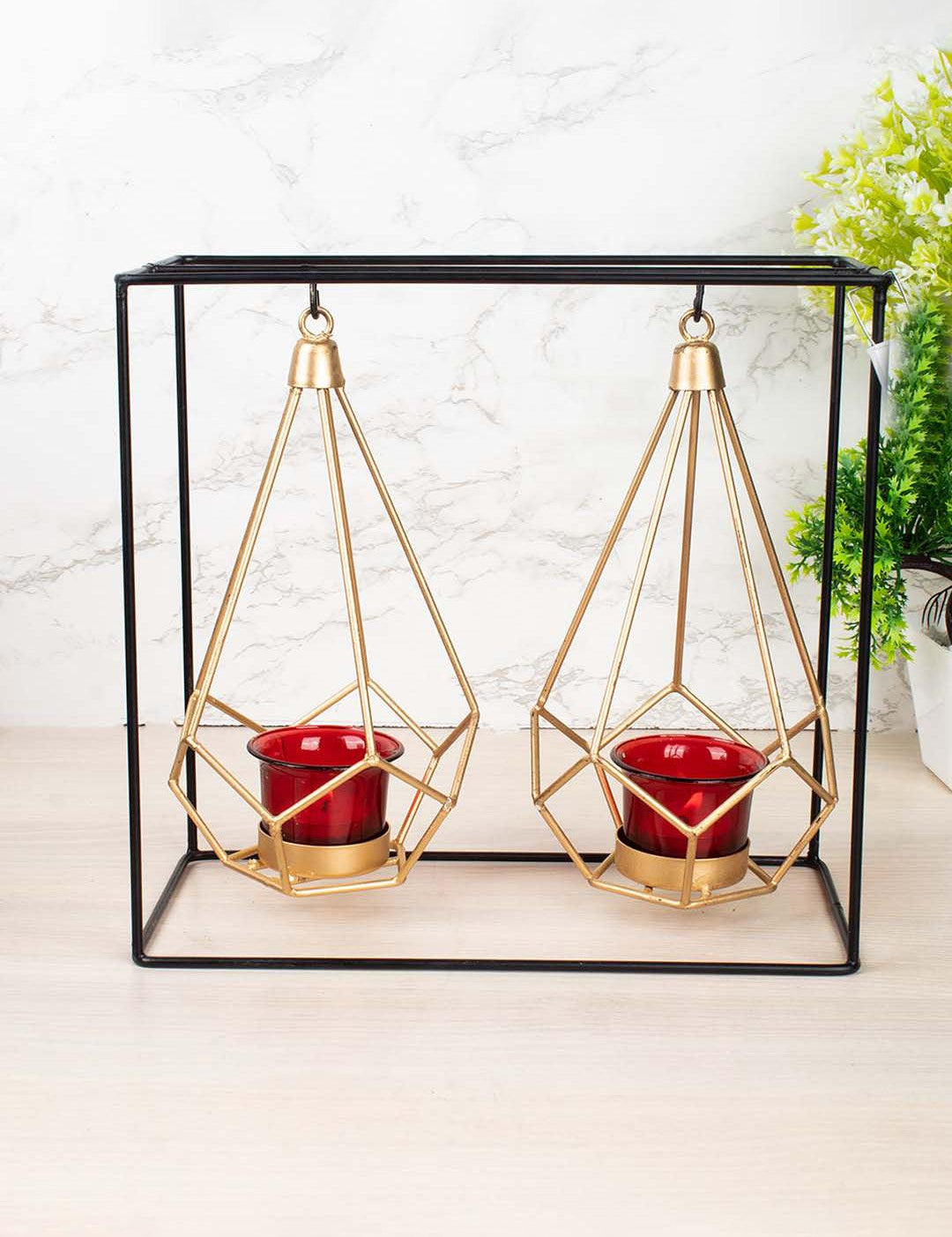 Lighting Nordic Hanging Votive Holder, Diwali Special, Black & Gold, Iron