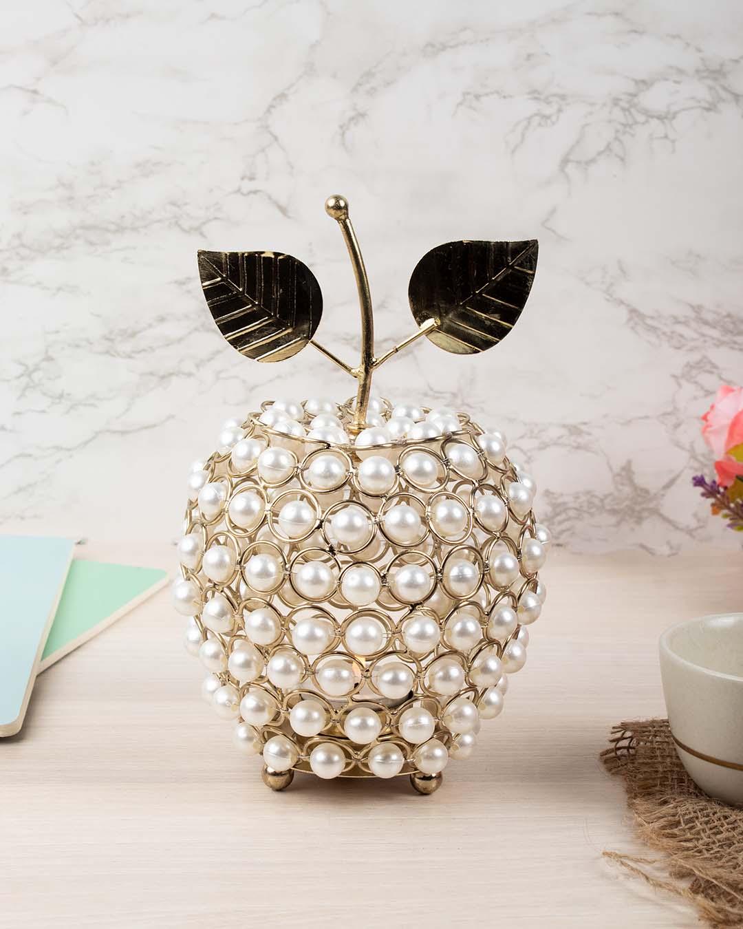 Lighting Silver Crystal Apple T-Light Candle Holder, Diwali Special, Golden, Iron - MARKET 99