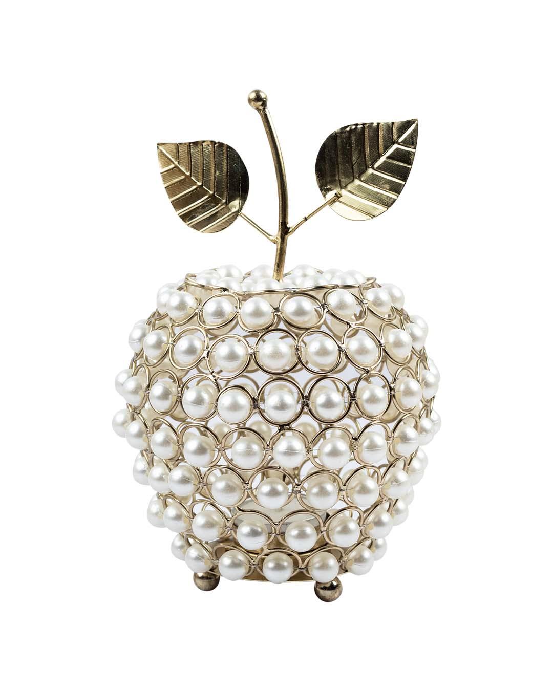 Lighting Silver Crystal Apple T-Light Candle Holder, Diwali Special, Golden, Iron - MARKET 99