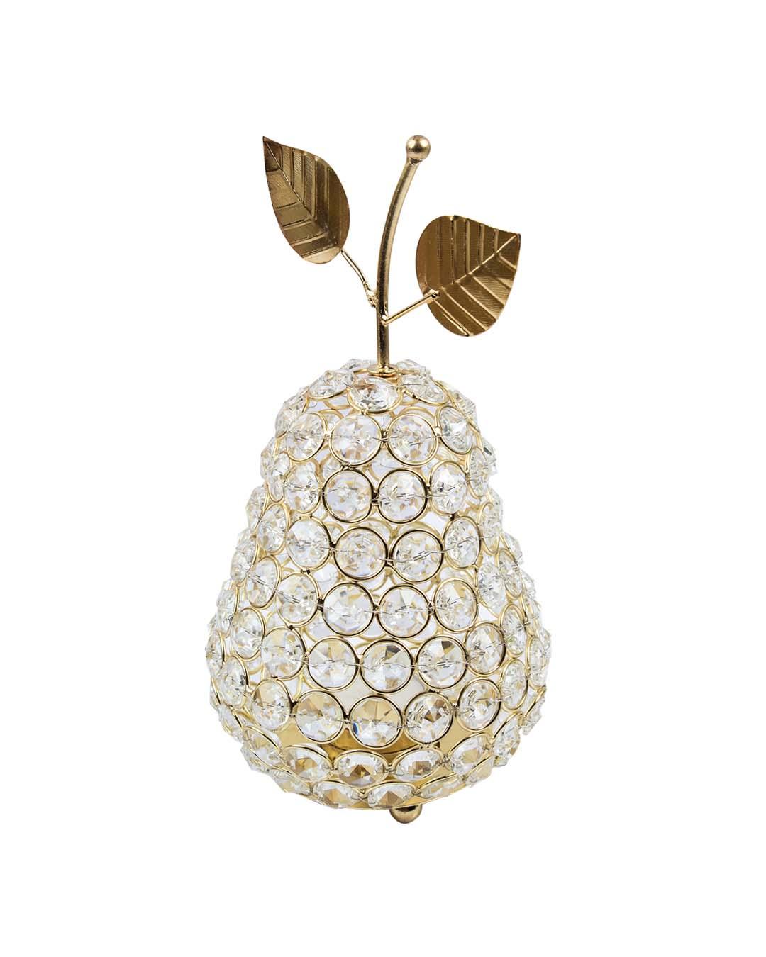 Lighting Silver Crystal Pear T-Light Candle Holder, Diwali Special, Golden, Iron - MARKET 99