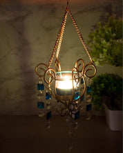 Lighting Wall Hanging Crystal T-Light Holder, Diwali Collection, Blue, Iron - MARKET 99