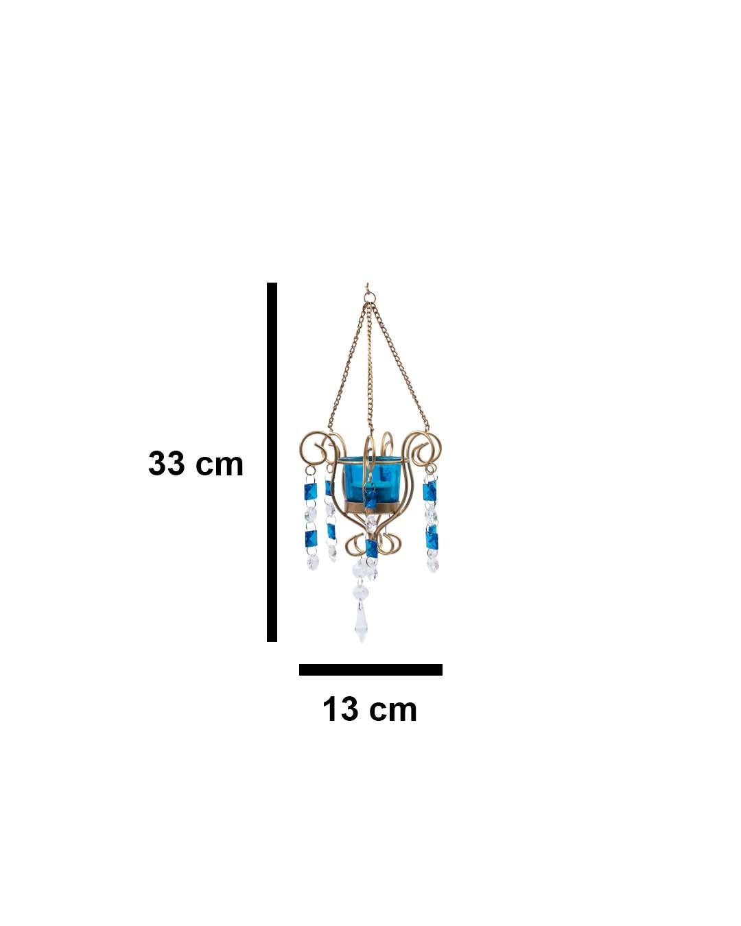 Lighting Wall Hanging Crystal T-Light Holder, Diwali Collection, Blue, Iron - MARKET 99