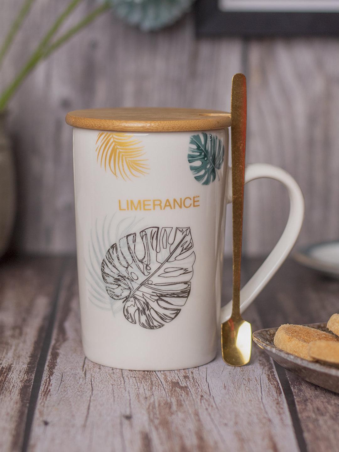 LIMERANCE' Coffee Mug With Wooden Lid and Spoon - White, 450mL - MARKET 99