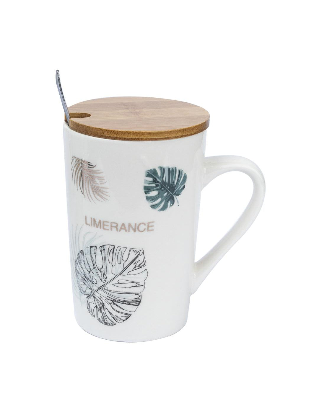 LIMERANCE' Coffee Mug With Wooden Lid and Spoon - White, 450mL - MARKET 99