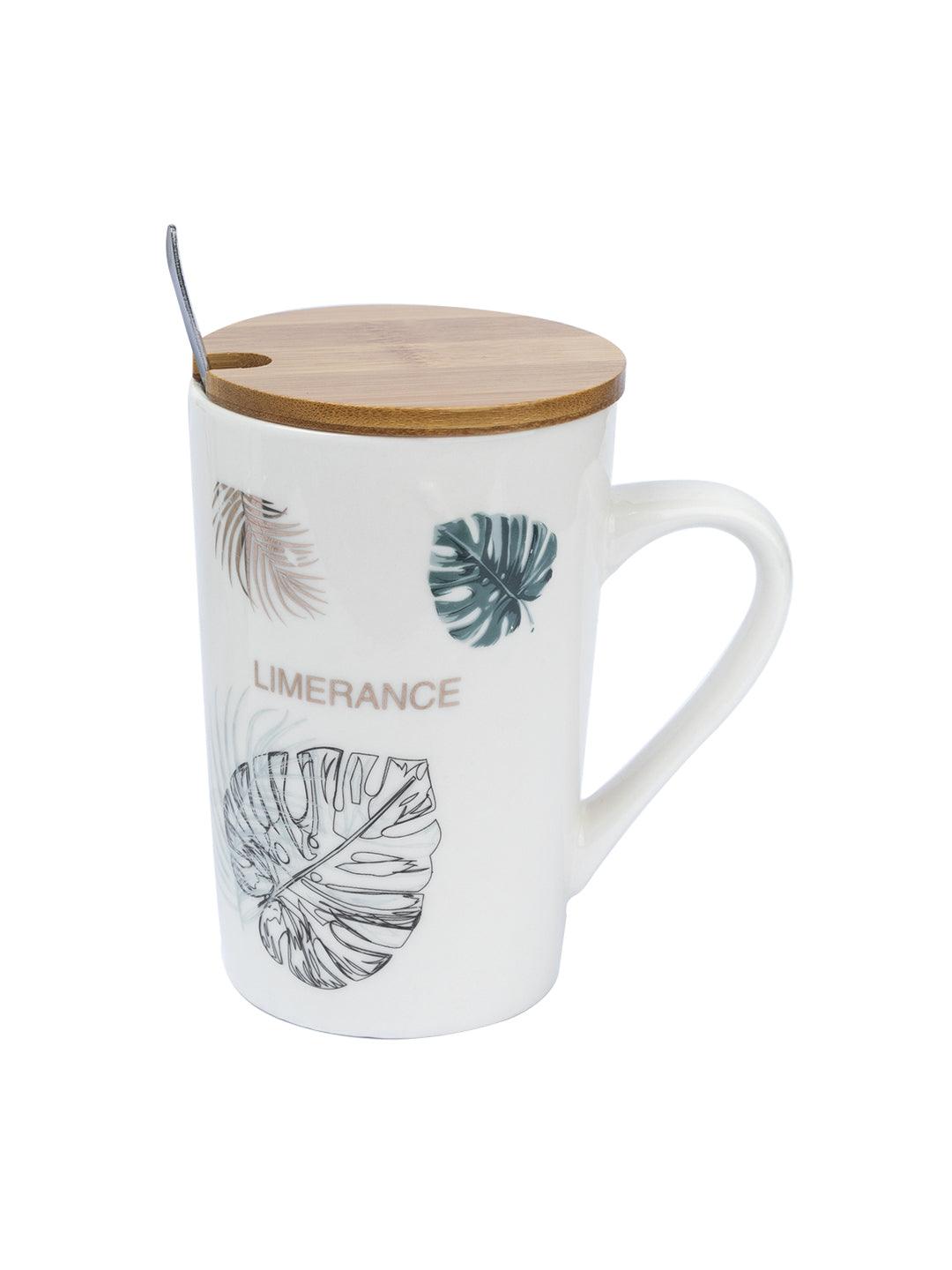 LIMERANCE' Coffee Mug With Wooden Lid and Spoon - White, 450mL - MARKET 99