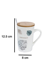 LIMERANCE' Coffee Mug With Wooden Lid and Spoon - White, 450mL - MARKET 99