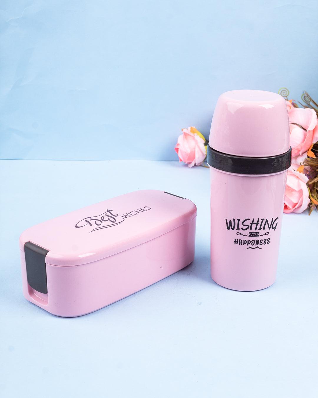 Lunch Box & Water Bottle Set, Pink, Plastic - MARKET 99