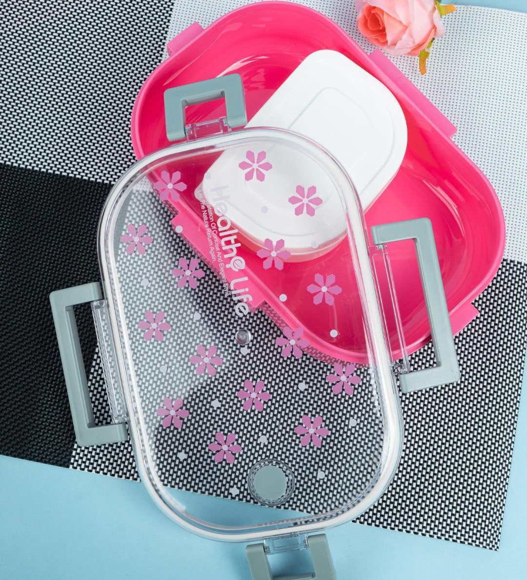 Lunch Box, Floral Print, Pink, Plastic - MARKET 99