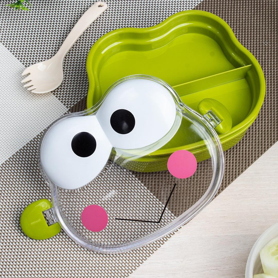 Lunch Box for Kids With Spoon, Frog Design, Green, Plastic - MARKET 99