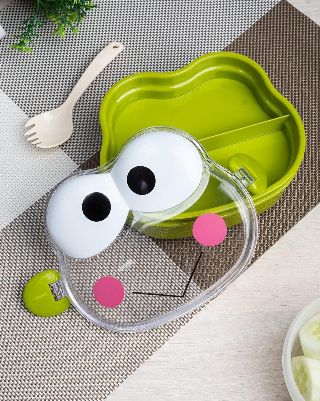 Lunch Box for Kids With Spoon, Frog Design, Green, Plastic - MARKET 99