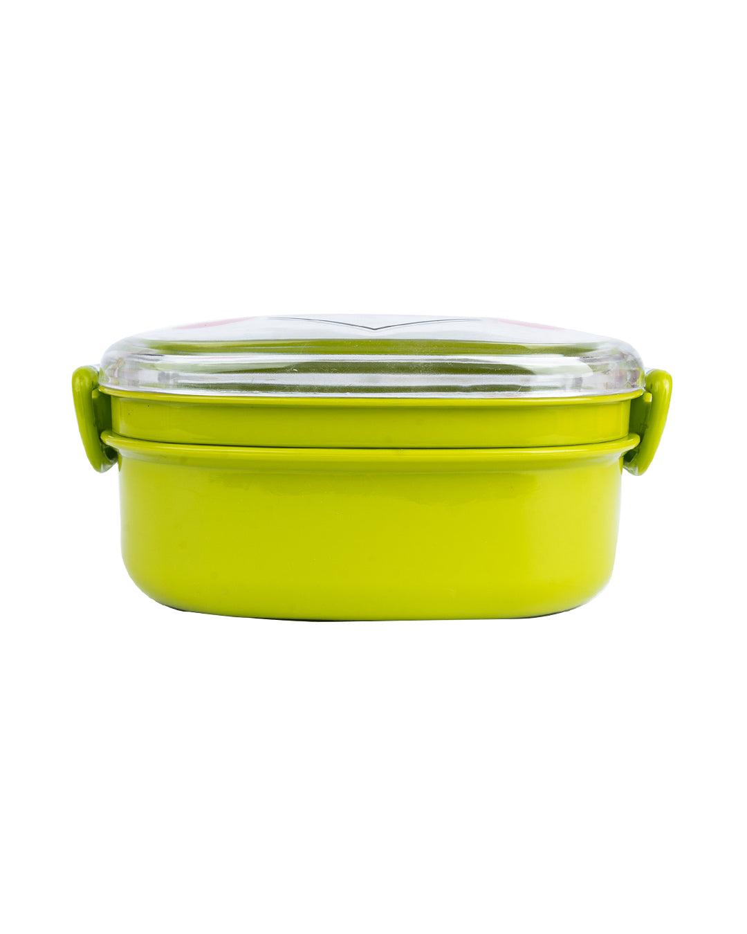 Lunch Box for Kids With Spoon, Frog Design, Green, Plastic - MARKET 99