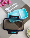 Lunch Box with Lid, Spoon & Fork, Blue, Plastic - MARKET 99
