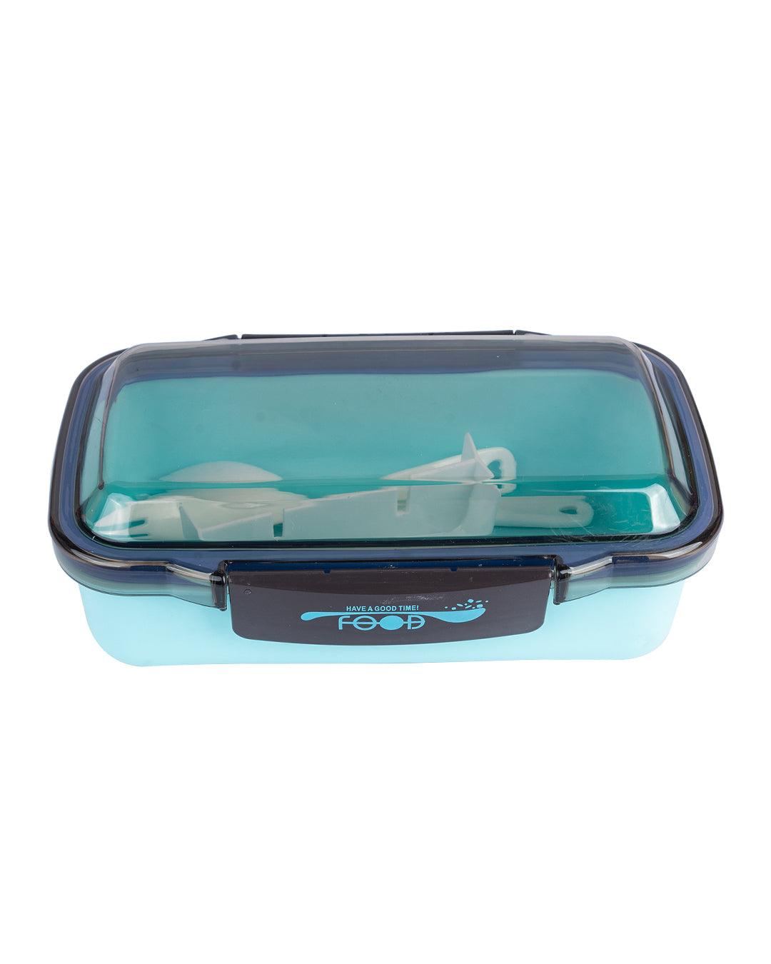 Lunch Box with Lid, Spoon & Fork, Blue, Plastic - MARKET 99
