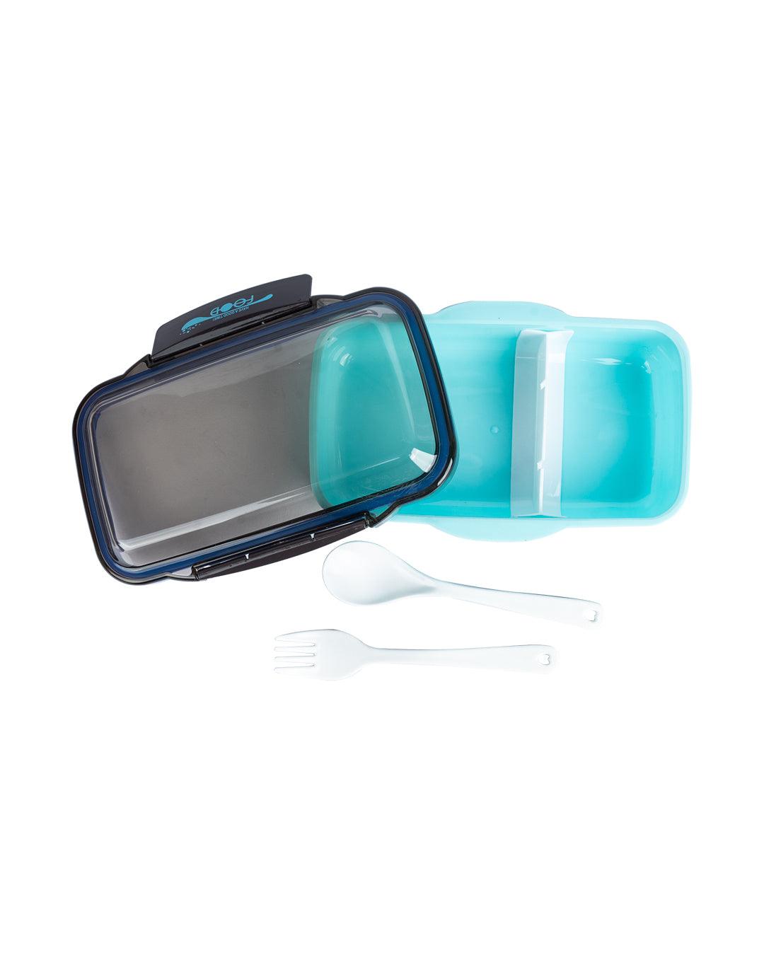 Lunch Box with Lid, Spoon & Fork, Blue, Plastic - MARKET 99