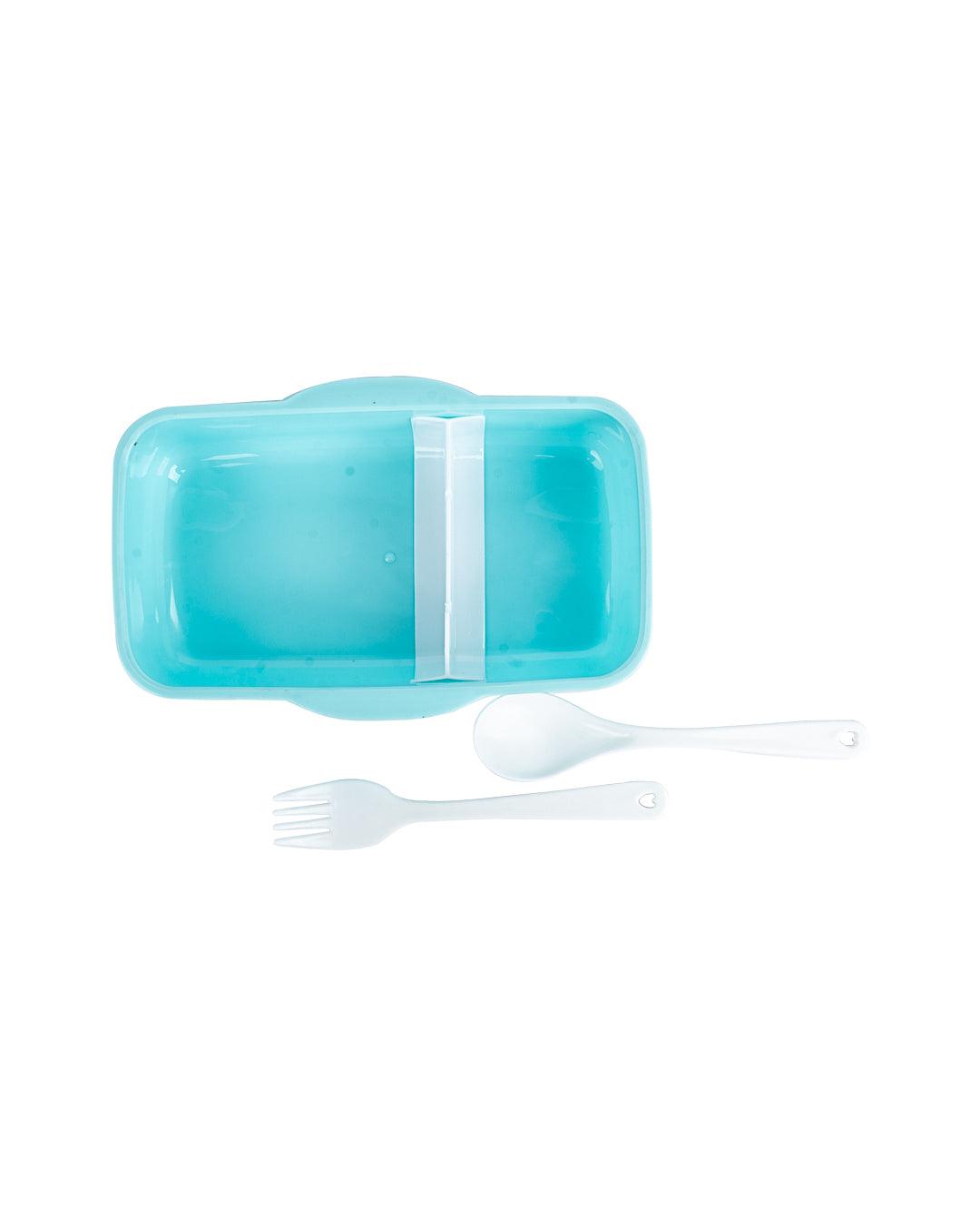 Lunch Box with Lid, Spoon & Fork, Blue, Plastic - MARKET 99