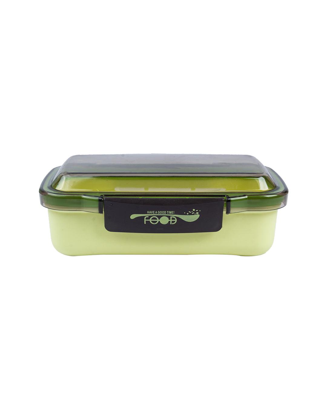 Lunch Box with Lid, Spoon & Fork, Green, Plastic - MARKET 99