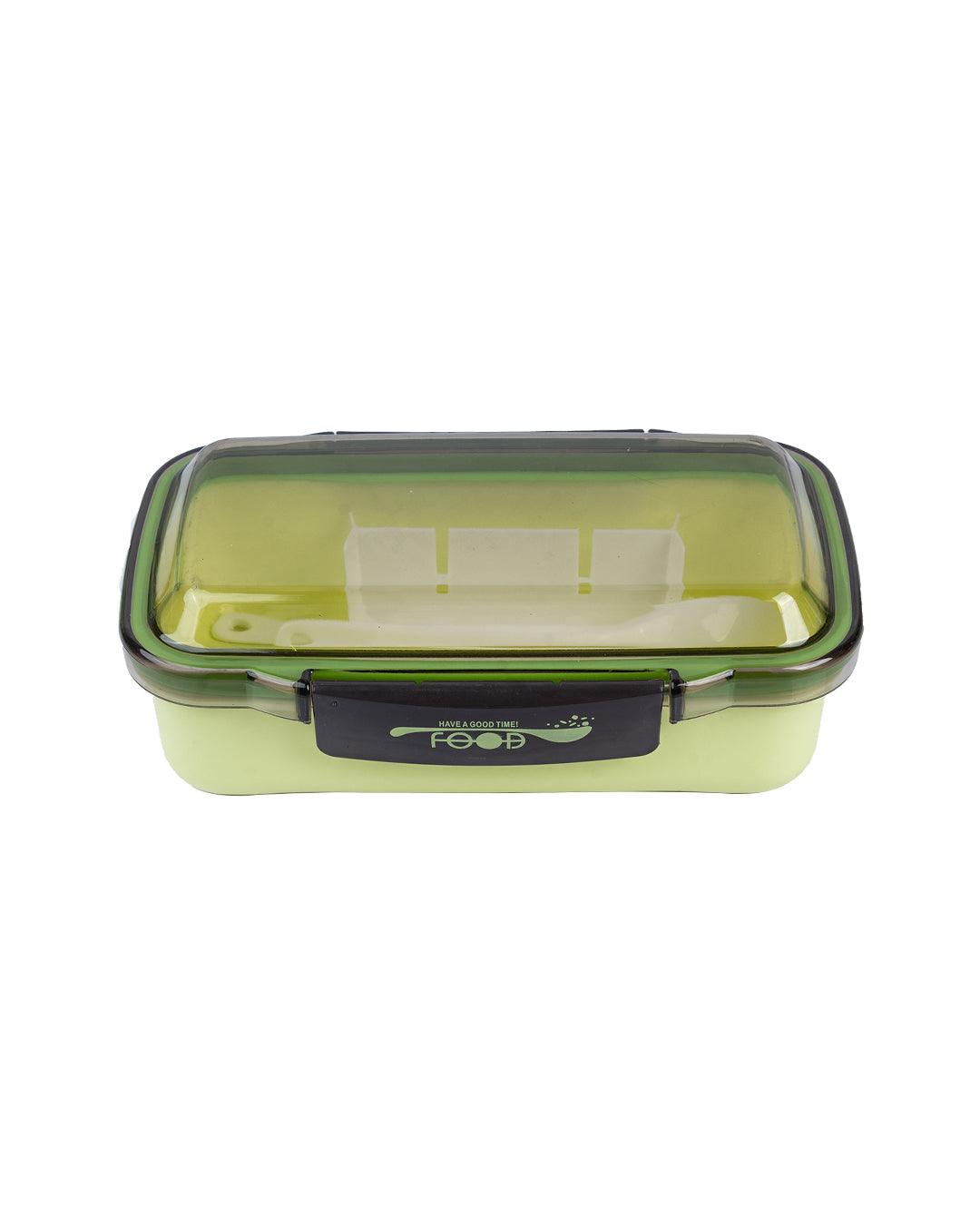 Lunch Box with Lid, Spoon & Fork, Green, Plastic - MARKET 99