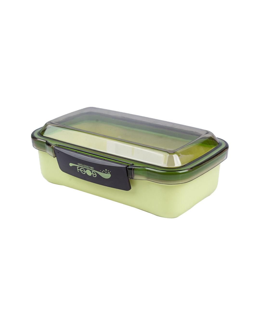 Lunch Box with Lid, Spoon & Fork, Green, Plastic - MARKET 99