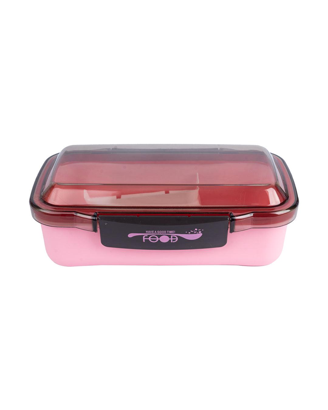 Lunch Box with Lid, Spoon & Fork, Pink, Plastic - MARKET 99