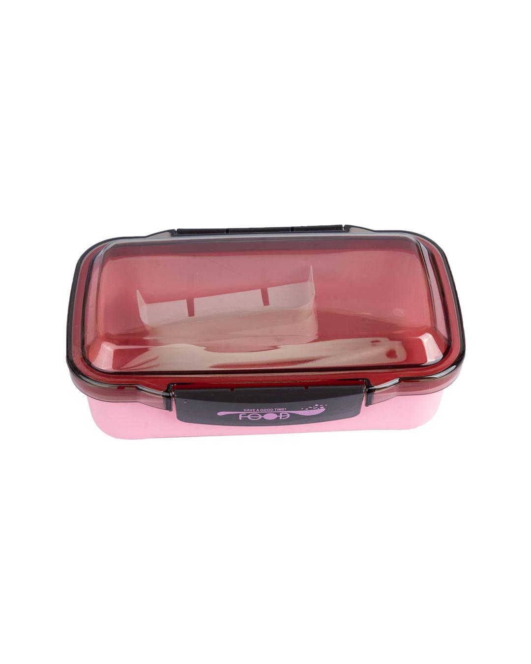 Lunch Box with Lid, Spoon & Fork, Pink, Plastic - MARKET 99