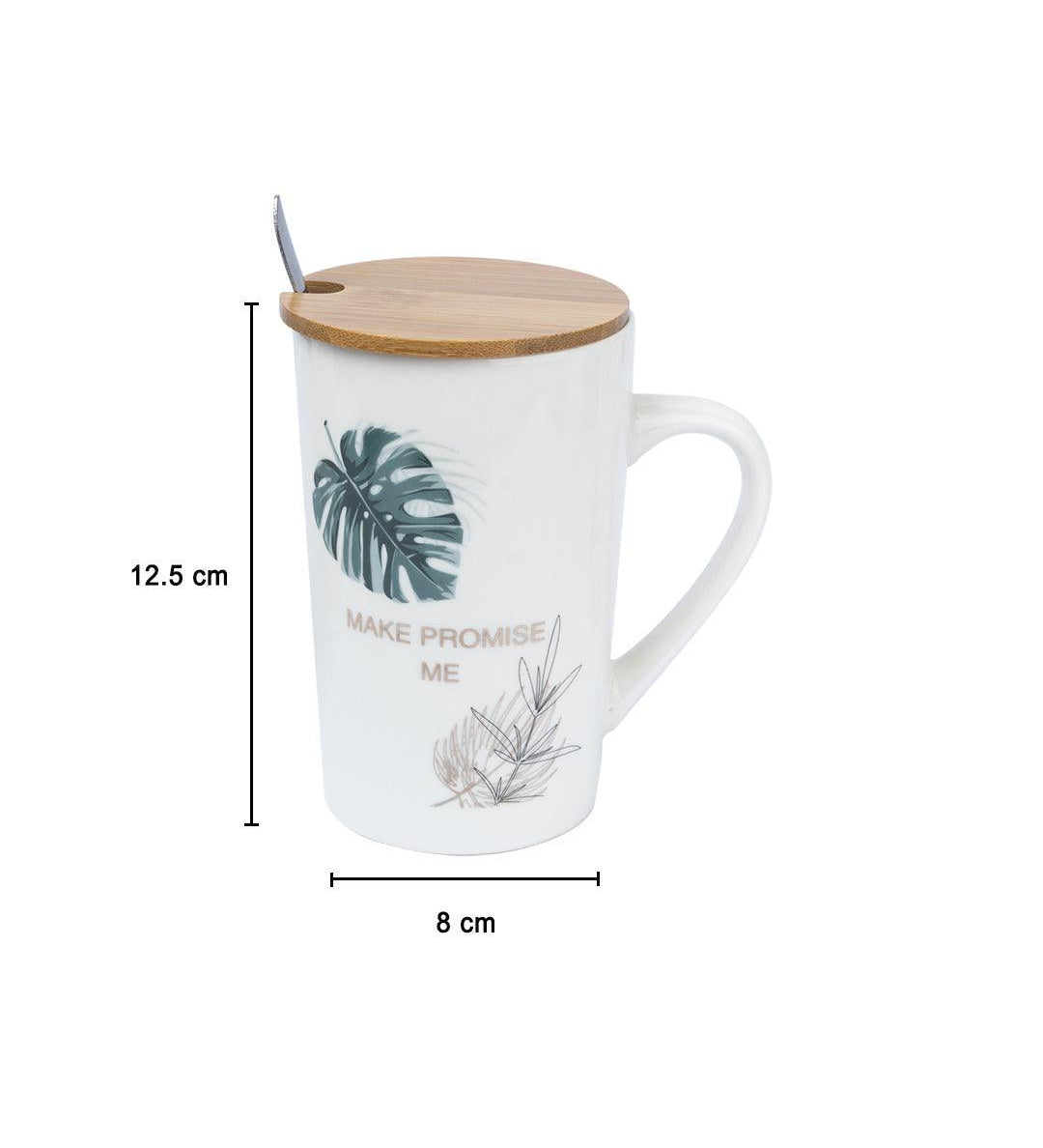 MAKE PROMISE ME' Coffee Mug With Wooden Lid and Spoon - White, 450mL
