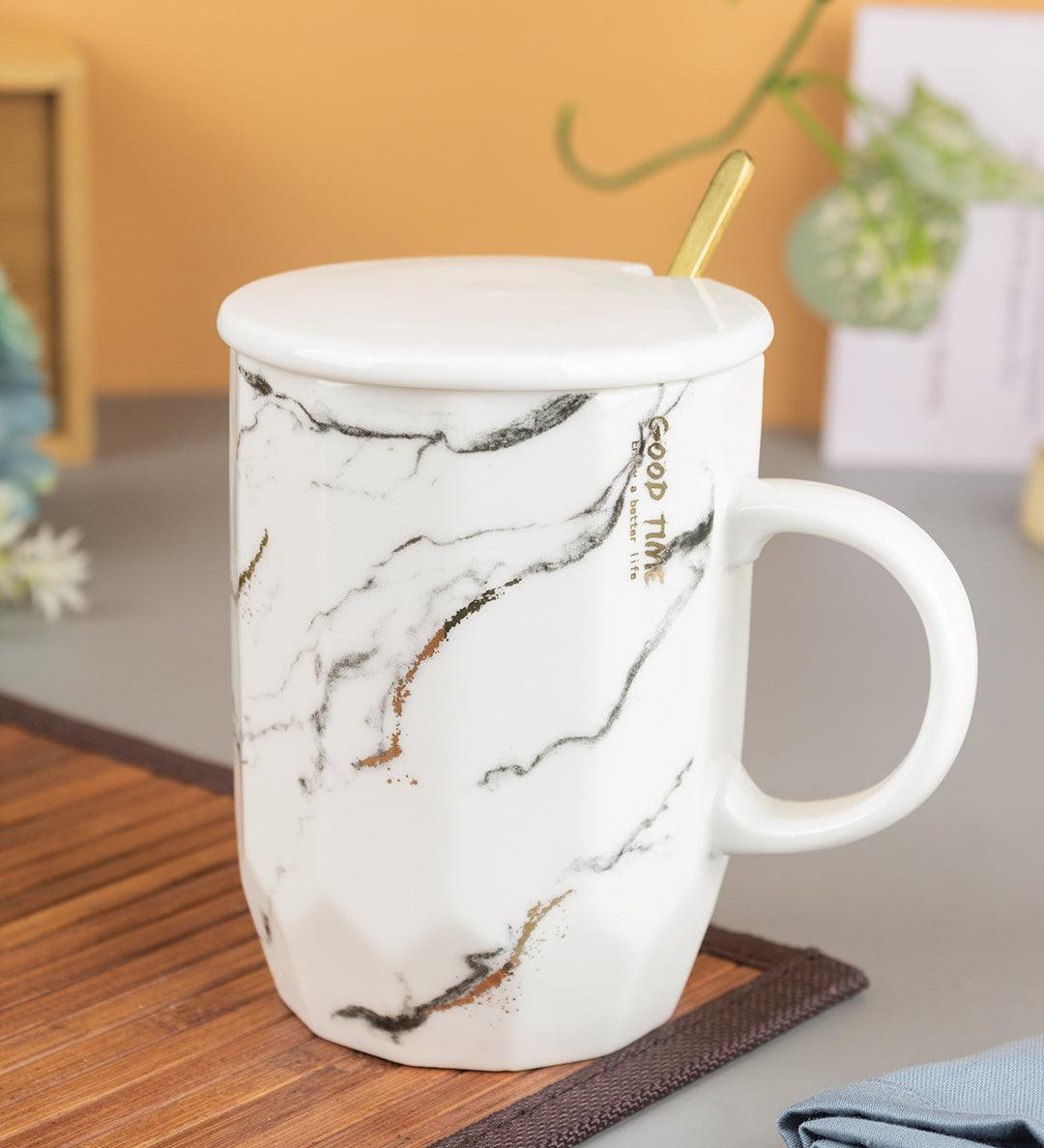 Marble Ceramic Mugs With Lid (350 mL) - MARKET 99