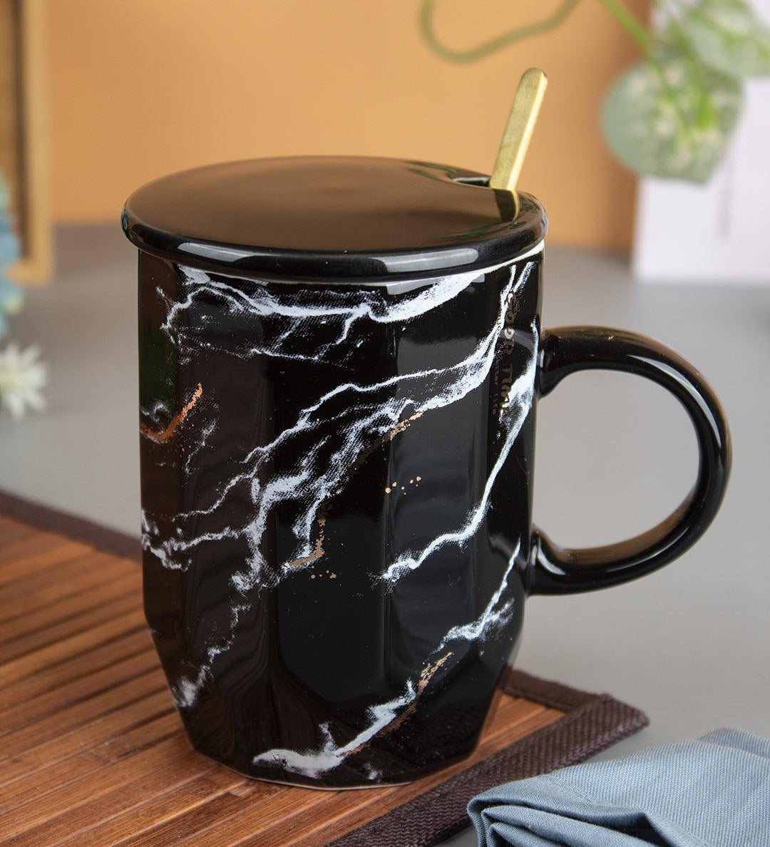Marble Ceramic Mugs With Lid (350 mL) - MARKET 99