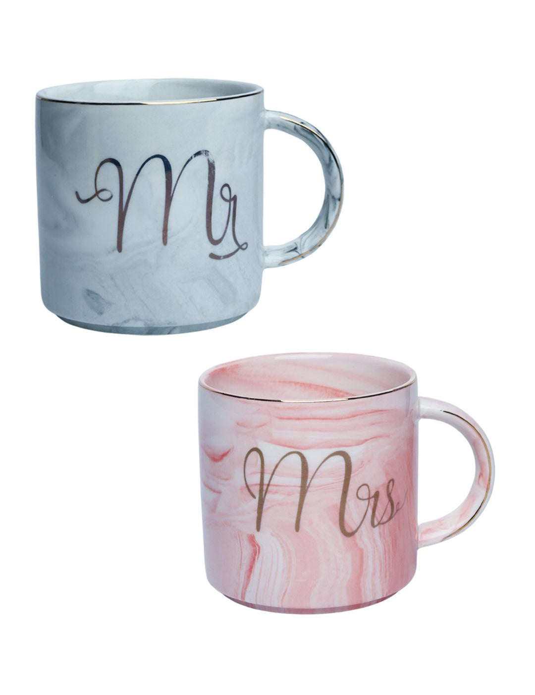 Marble Texture Mr. & Mrs. Coffee Mug - Set Of 2, 350 ml - MARKET 99