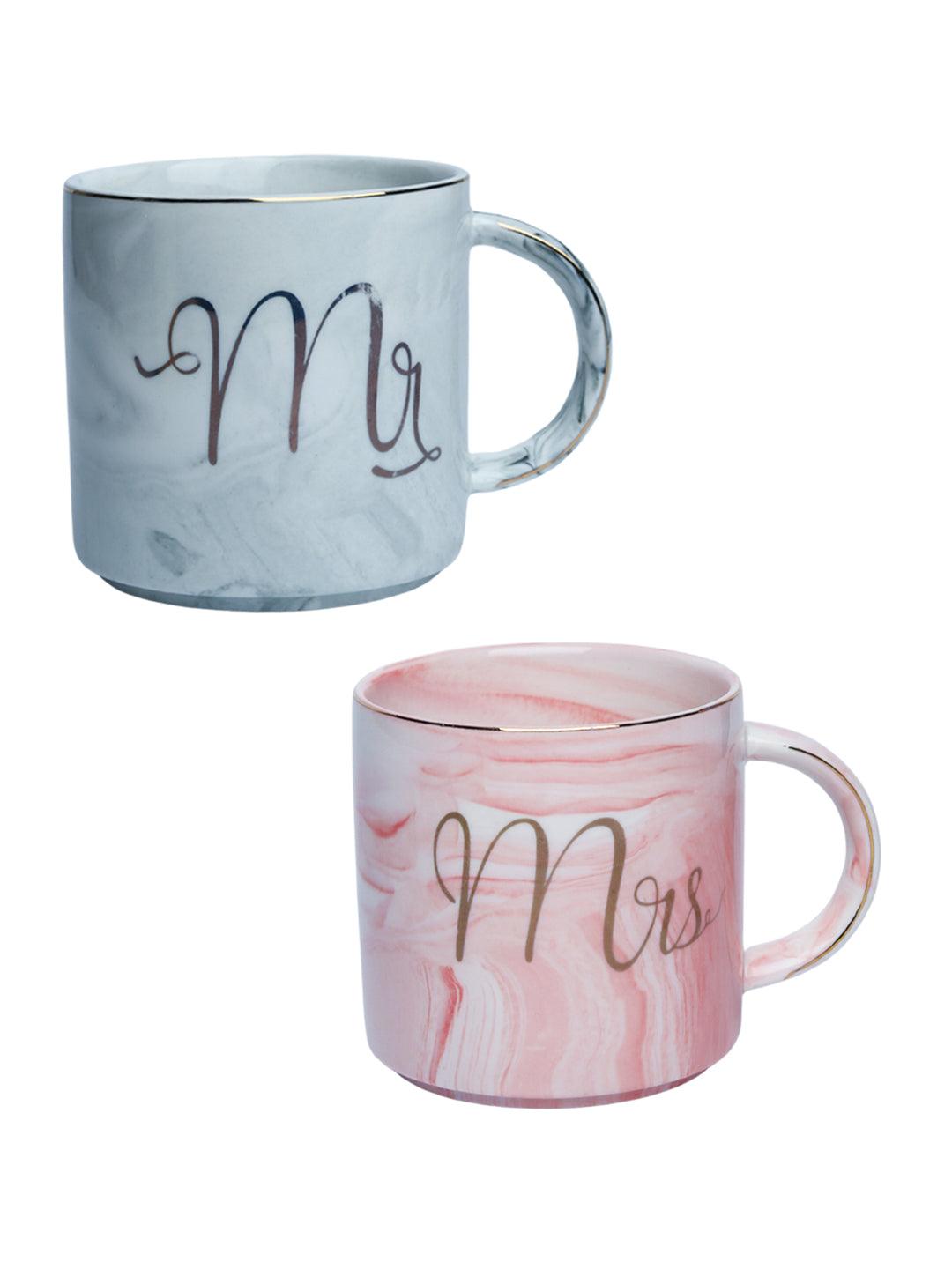 Marble Texture Mr. & Mrs. Coffee Mug - Set Of 2, 350 ml - MARKET 99