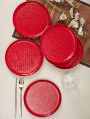 Market 99 Hammered Melamine Tableware Red Glossy Finish Quarter Plates for Dining Table (Set Of 6, Red) - MARKET 99