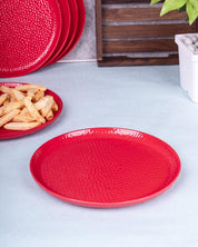 Market 99 Hammered Melamine Tableware Red Glossy Finish Quarter Plates for Dining Table (Set Of 6, Red) - MARKET 99