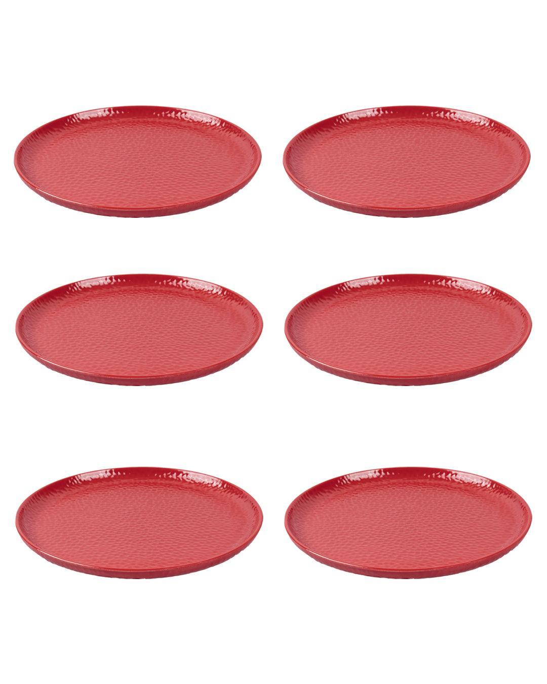 Market 99 Hammered Melamine Tableware Red Glossy Finish Quarter Plates for Dining Table (Set Of 6, Red) - MARKET 99
